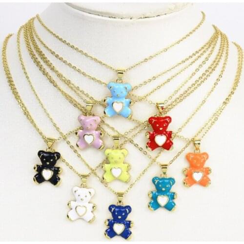 10 Pcs Tiny Lovely Bear pendant Necklace Mix color Enamel Bear Pendant necklace New design Necklace fashion 7530