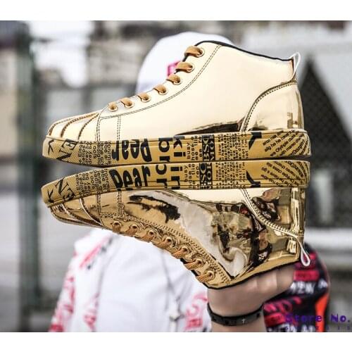 Plus Size 46 Women/Men Fashion Graffiti Sneakers Shoes Bling Lovers Gold Silver Platform Flats Lady Casual E0-71