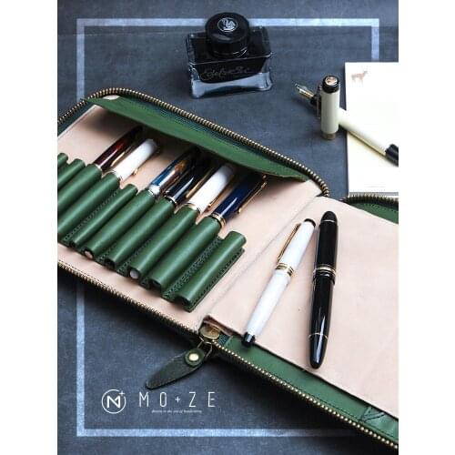 Luxury Pen Bag, Italian Kraft Pen Cover Leather Pen Receipt Set Curtain Pen Bag Capacity 10 Pen Boxes