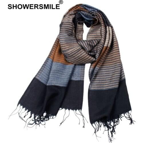 SHOWERSMILE Men Scarf Striped Tassel Winter Scarf for Men Designer Brand Acrylic Mens Scarves 180cm*52cm