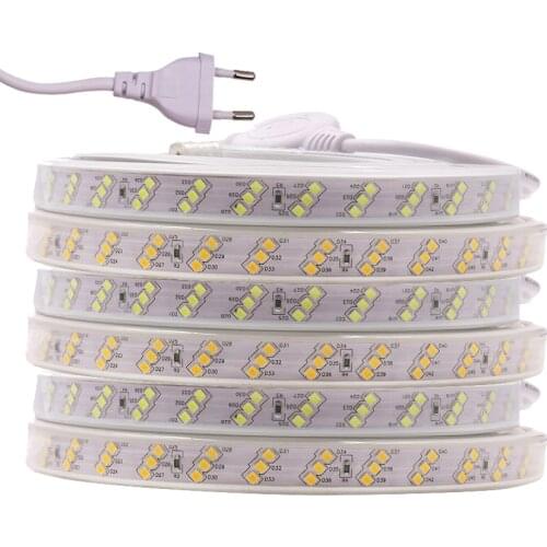 1m/2m/3m/4m/5m/10m EU 220V 2835SMD Led Strip White/Warm White Waterproof 180Leds/m Three Row Flexible Tape Led Light