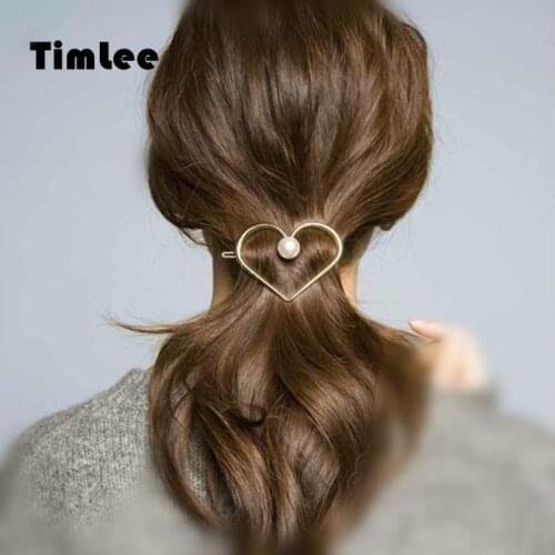 Timlee H037 Atmosphere Simple Texture Heart Imitation Pearl Metal Hair Pins Clip Hair accessory wholesale
