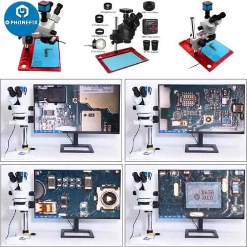 7-45X Simul-focal Continuous Zoom Trinocular Stereo Microscope 14MP 16MP 21MP CMOS HDMI Camera Phone Motherboard pcb soldering