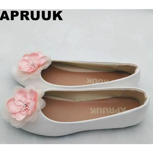 PINK flower wedding FLAT HEEL shoes women female ladies sweet handmade bridal girls party flats shoes plus sizes