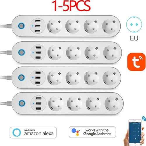 Tuya Wifi Smart Power Strip 4 EU Outlets Plug With 3 USB Charging Port Timer Smart Life App Voice Control With Alexa Google Home