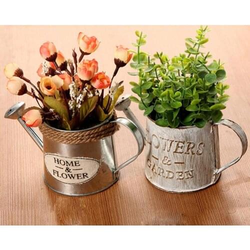 Vintage Metal Iron Flower Watering Barrel Retro Flower Succulent Pot Plant Bucket Home Ornaments Desktop Decoration Photo