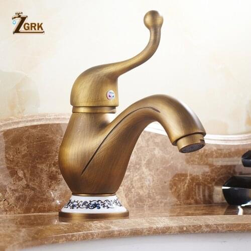 ZGRK Antique Brass Jug Design Tap Hot And Cold Basin Mixer Bronze Finish Faucet Bathroom Sink Mixer Taps Free Shipping