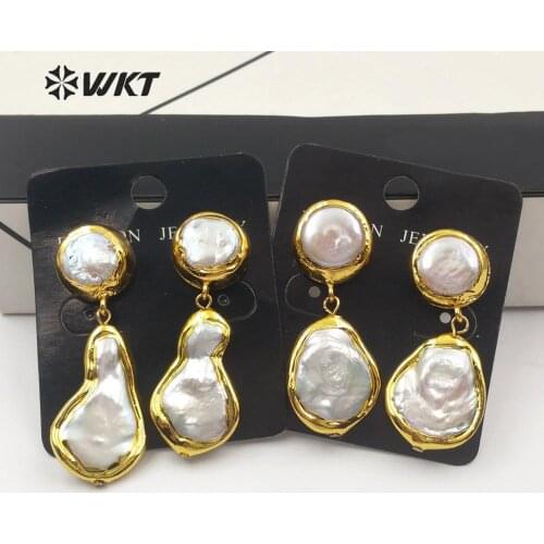 WT-E560 WKT Gold Electroplated Freshwater Pearl Earrings Irregular Freshwater Pearl Women Fashion Earrings Jewelry