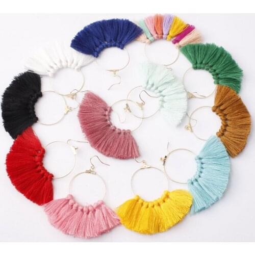 2019 Summer Colorful Neon Tiered Tassel Earrings Big Fan Shaped Drop Earrings For Women Fashion Jewelry