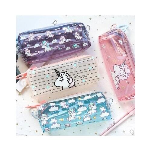 1 Pcs Kawaii Pencil Case Unicorn transparent PVC Estuches School Pencil Box Pencilcase Pencil Bag School Supplies Stationery