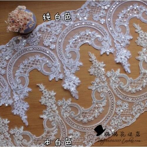 1 Yard Floral Embroidered Sequin Lace Applique White Wedding Dress Fabric Lace Trim Dress DIY Accessories for Women Dress 24CM