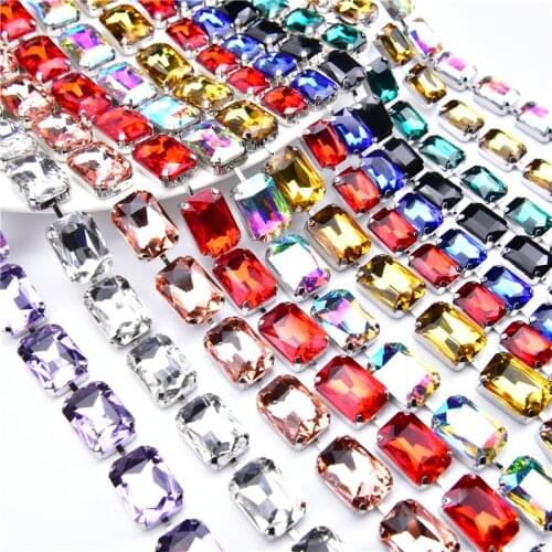 1 Yard Rectangular Glass Diamond Chain Hand-Clamped Large Claw Rhinestone Decoration Diy Clothing Shoe Bags Jewelry Accessories