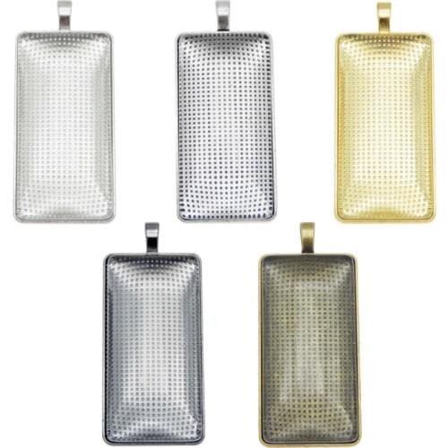 10pcs(5sets) Rectangle Glass Cabochon Settings Gold Blank Base Trays Bezels With Clear Glass Cameo Jewelry DIY Pendants Findings