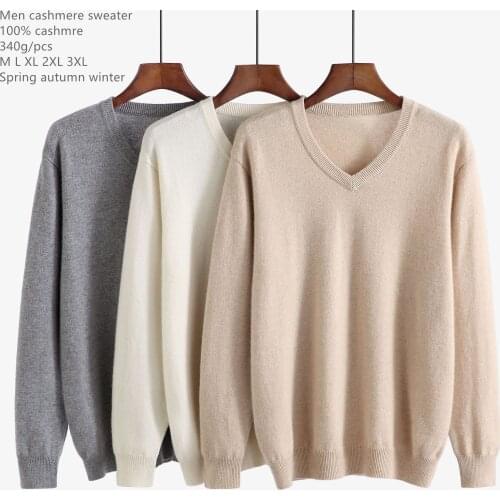 Naizaiga 100% cashmere v-neck solid men pullovers warm big size white grey beige sweater , QRYR13