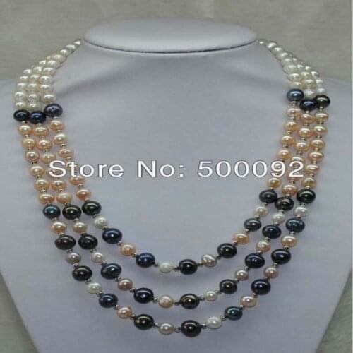 17-20" 3rows 7-8mm cultured freshwater pearl necklace free shipping