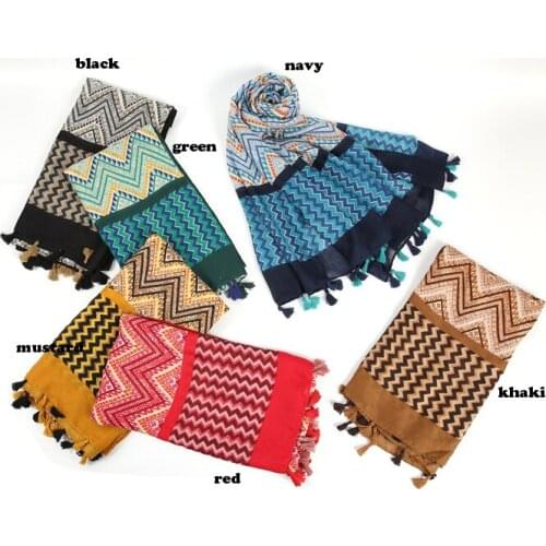 2021 Fashion Newest Geometry Printed Pattern Cotton Voile Tassel Scarf Shawls Wraps Hijabs 10pcs/lot