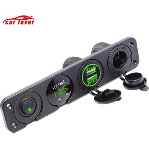 4 In 1 Car Charger Dual USB Charger 4.2A Voltmeter 12V Cigarette Lighter ON-OFF Switch for Boat Marine RV Truck Camper Vehicles
