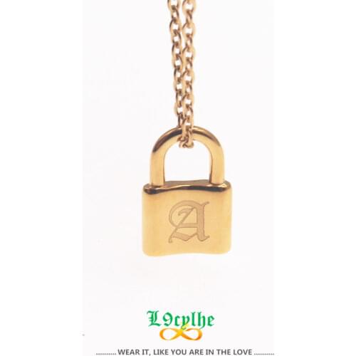 A-Z Alphabet Initial Padlock Necklace Stainless Steel Chain Collares Old English Letters Lock Pendant Necklaces Christmas Gifts
