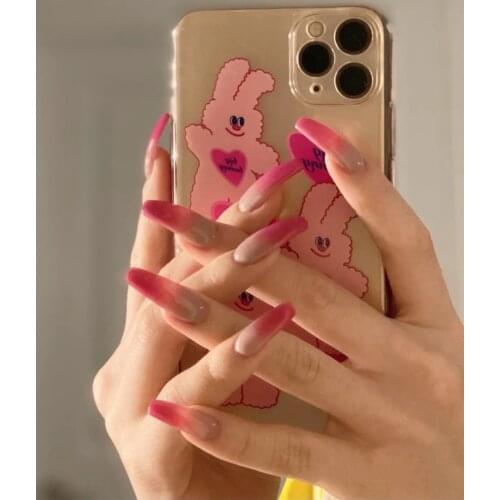 Berry Color Gradient Long Ballet Fake Nail Wear Manicure Finished False Nails Removable Press On Nail Patch DIY Nail Art