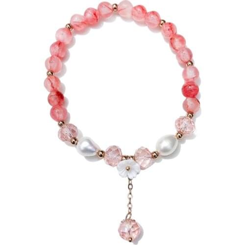 FYSL Light Yellow Gold Color Irregular Shape Strawberry Crystal Bracelet for Women Link Chain Jewelry