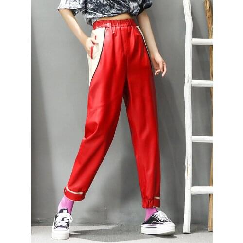 Genuine Sheepskin Leather Womens Pants Spring Autumn Harem pants Women Leisure Female Leather Pants Ropa Para Mujer