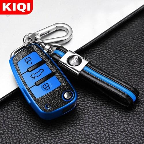 KIQI Leather TPU Car Remote Key Case Cover Keys Shell Keychain for Audi C6 R8 A1 A3 Q3 A4 A5 Q5 A6 S6 A7 B6 B7 B8 8P 8V 8L TT RS