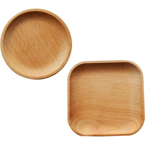Wood Square Round Serving Tray Dessert Fruit Plate Baking Kitchen Supplies