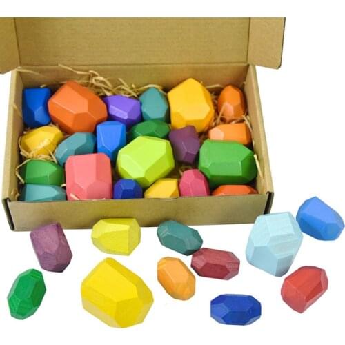 Baby Toys Wooden Jenga Building Block Colored Stone Creative Educational Toys Stacking Game Rainbow Stone Wooden Toys