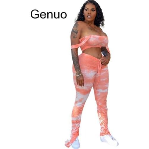 Women Sets Summer Tracksuits Fitness Strap Tie-dye Print Tops+ Pants Suit Two Piece Set Night Club Outfits 2 Pcs Street