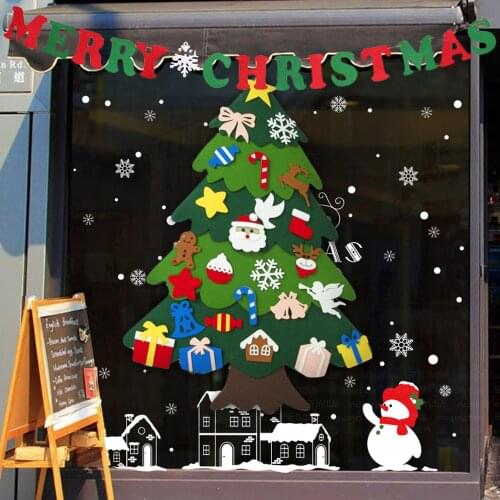 Behogar DIY Felt Christmas Xmas Tree MERRY CHRISTMAS Bunting Banner with 25-Ornaments for Kids Gifts Wall Hanging Party Decor