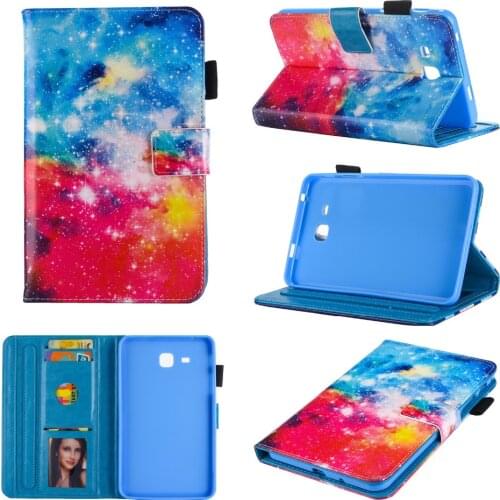 Cartoon Print Flip TPU Leather Cover Card Slot Stand Funda Case For Samsung Galaxy Tab 3 Lite 7.0 T110 T111 T113 T116 +Film +Pen