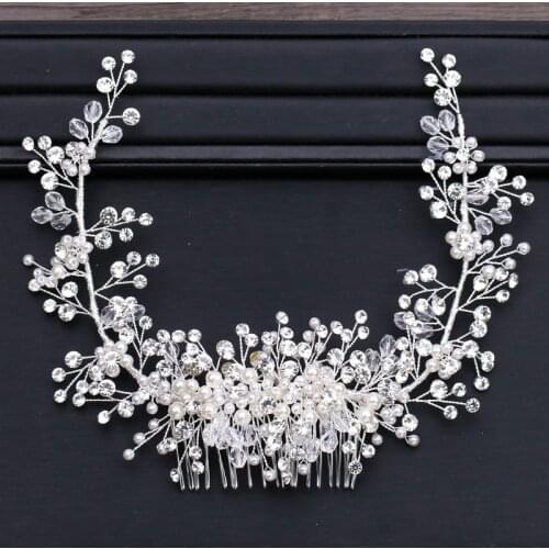 GETNOIVAS Luxury Tiara Shiny Crystal Pearl Beads Hair Comb Crown Bride Hairband Headband Bridal Wedding Hair Accessory SL