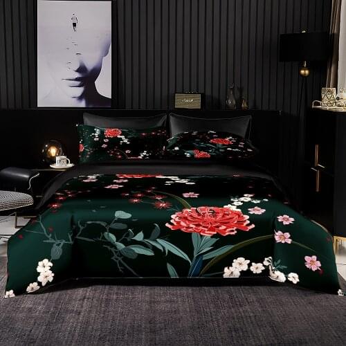 Chinese Style Blooming Flowers Pattern Duvet Cover Set With Pillowcase,228x228 Quilt Cover,203×229 Blanket Cover,Bedding Set