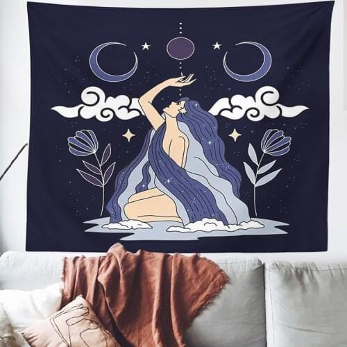 Moon woman Tapestry Psychedelic Wall Hanging Art Tapestries Wall Cloth Psychedelic Women Yoga Carpet room decoration tapestry