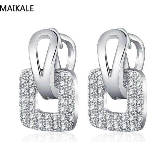 MAIKALE New Square Earrings Female Korean Fashion Temperament Earrings Micro Inlaid Zircon Ear Jewelry Accessories