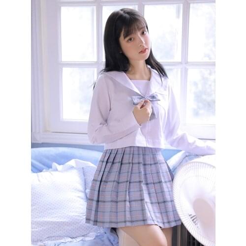 JK Uniform Sailor Suit Full Set Summer Japanese school girl skirt Plaid Pleated Skirt Skirt Academic Shirt student uniform