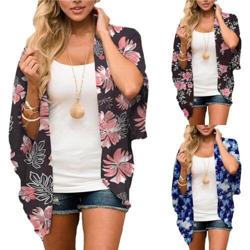 Fashion Chiffon Floral Print Blouse Cardigan Kimono Bikini Cover Up Summer Casual Ladies Tops Female Women Short Sleeve Blusas