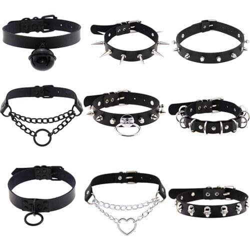 Fashion cosplay Harajuku Punk Rock Gothic necklace Sexy PU Leathe Collar choker for women&man Hip Hop Bondage Cosplay Bar Club