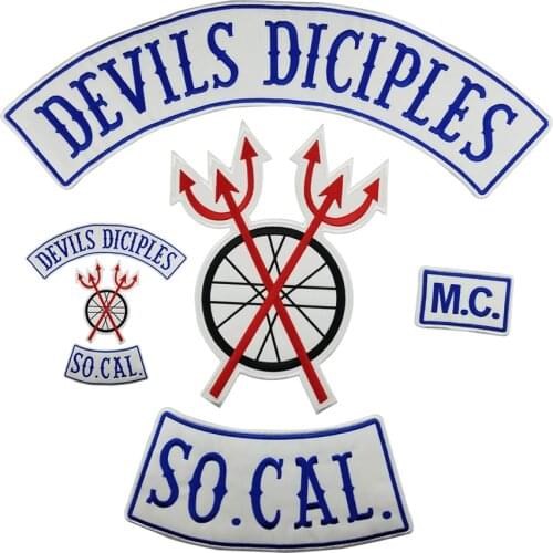 DEVILS DICIPLES Logo Embroidered Patches Iron on Full Back Size MC Stickers for Motorcycle Biker Patch Jacket Vest Club Emblem