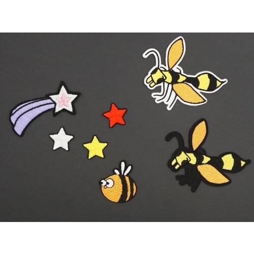 Stars and cute bee dragonfly Embroidered IRON ON Patches for clothe DIY Decoration Accessories Appliques