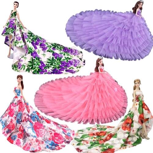 NK One Pcs Doll Variety Dress Princess Trailing Wedding Dress Noble Party Dress For Barbie Doll Accessories Girl Doll Gift 6X JJ