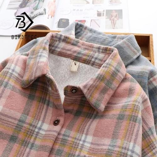 2021 New Winter Thick Warm Woolen Plaid Shirts Jacket Long Sleeve Turn-Down Collar Velvet Fleece Tops Loose Casual Outwear C1700