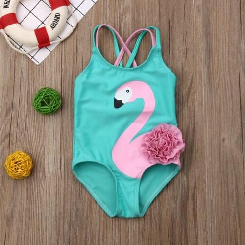 New Style Swimsuit for Little Girls Flamingo Flower Pattern Sleeveless Round Neck Swimsuit Triangle Bottom Slim Beachwear