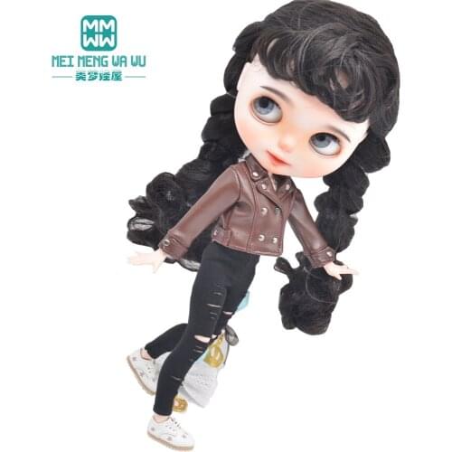 Blyth doll clothes Fashion brown leather jacket for 28-30cm Azone accessories girl gift toy