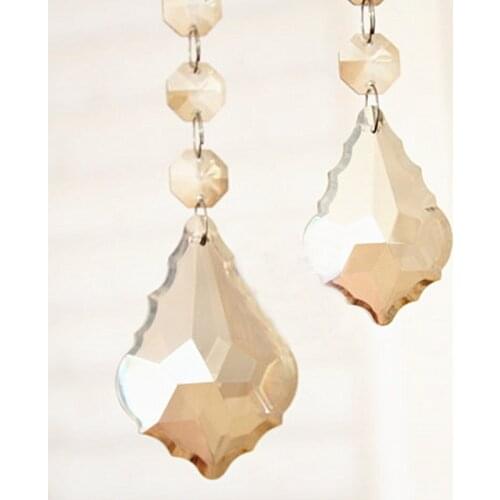 Wholesale price 100pcs 76mm Nice Champagne crystal Maple Leaf Shape diy hanging Chandelier Pendants,Crystal Suncatcher Prisms