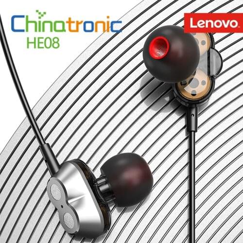 Original Lenovo HE08 Dual Dynamic Neckband Wireless Sports Headphones Upgrade 4 Speakers HIFI Stereo HD Call Waterproof HD Mic