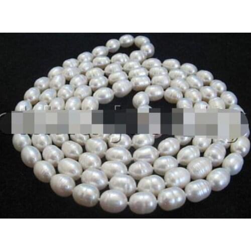 P2067- 50" 9mm natural white baroque rice shape freshwater pearl necklace