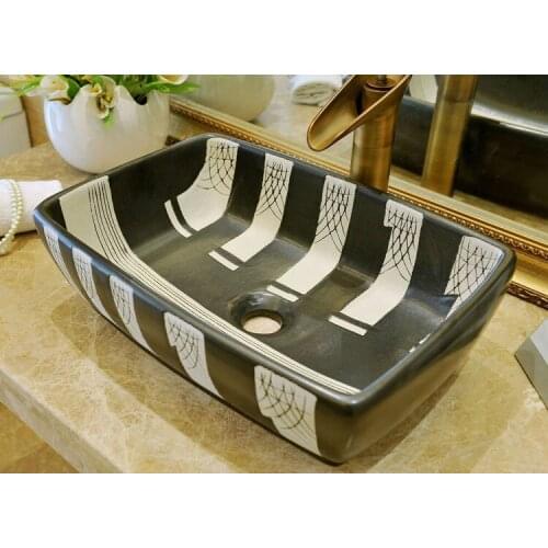 Rectangular Bathroom Lavabo Ceramic Counter Top Wash Basin Cloakroom Hand Painted Vessel Sink bathroom sinks countertop sinks