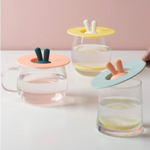 Dust-proof Silica Cup Lid Leak Proof Cup Cover for Mug Heat Resistant Coffee Tops Sealing Lids Cartoon Cute Rabbit Drinkware