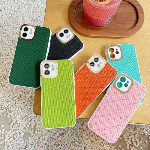 Luxury Solid Color PU Leather Silicone Phone Case For iPhone 11 12 Pro Max X Xs XR 7 8 Plus SE2020 Plaid Cover